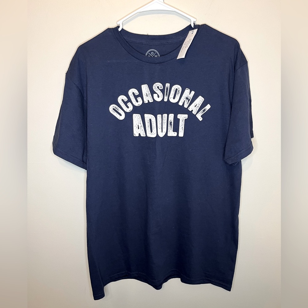 Occasional Adult Navy Blue Unisex Novelty Tshirt Short Sleeve Size L NWT Funny